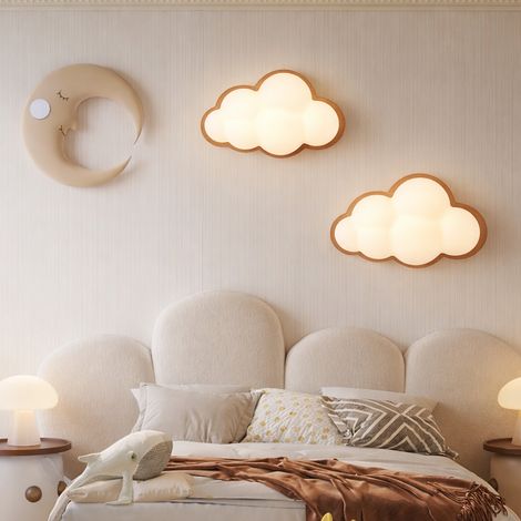 3d-wolken-led-wandleuchte Für Kinder, 7 W, 27 X 18 Cm, Metallsockel In Holzoptik, Farbtemperatur