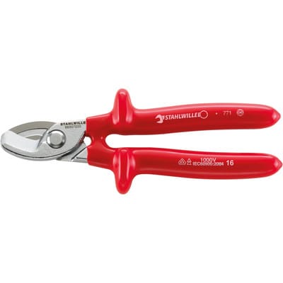 VDE-Kabelschere L.220mm Kopf verchromt Griffe tauchisoliert, DIN EN 60900, isol.1000V AC/1000 V