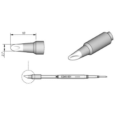 Lötspitze Serie C245 Sondertypen, C245931/2,7mm, Hohlkehle, abgeschrägt