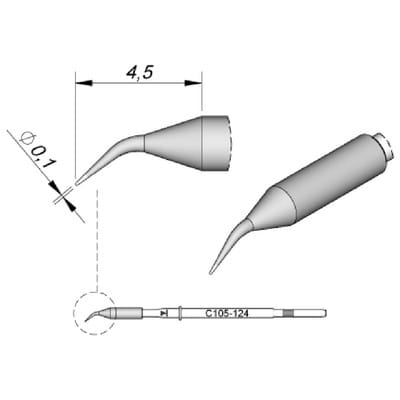 Lötspitze Serie C105, Rundform, C105124/ø0,1mm, gebogen, Fine-Pitch