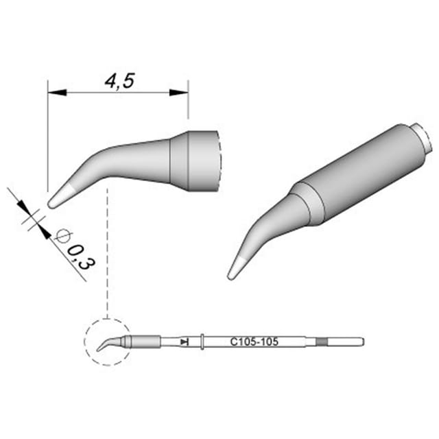 Lötspitze Serie C105, Rundform, C105105/ø0,3mm, gebogen