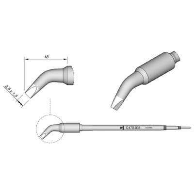 Lötspitze Serie C470, Meißelform, C470034/3,5 x 1,5mm, gebogen