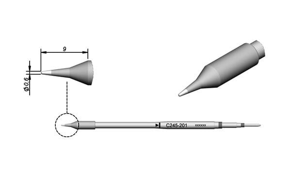 Lötspitze Serie C245, Rundform, C245201/ø0,6mm, gerade, 20mm länger