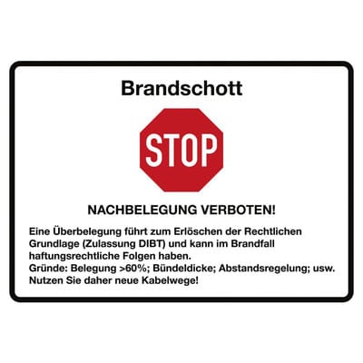 Folienaufkleber, Aufschrift"Brandschott"-"STOP-Nachbelegung verboten