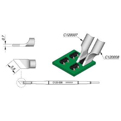 Entlötspitze Serie C120 für Dual-In-Line, C120008/3,5mm, schräg, links
