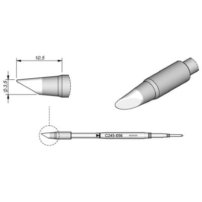 Lötspitze Serie C245, Rundform, C245056/ø3,5mm, abgeschrägt, High Thermal