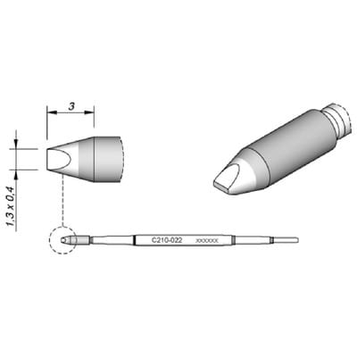 Lötspitze Serie C210, Meißelform, C210022/1,3 x 0,4mm, gerade