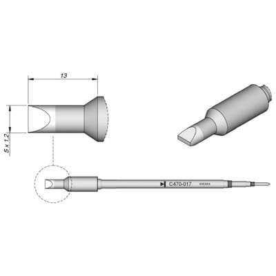 Lötspitze Serie C470, Meißelform, C470017/5,0 x 1,2mm, gerade