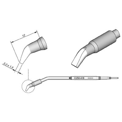 Lötspitze Serie C250, Meißelform, C250418/3,2 x 1,5mm, gebogen