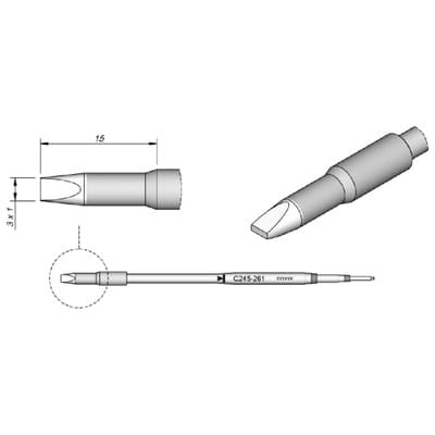 Lötspitze Serie C245 Meißelform, C245261/3,0 x 1,0mm, gerade, 20mm länger