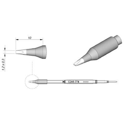 Lötspitze Serie C245 Meißelform, C245774/1,2 x 0,3mm, gerade