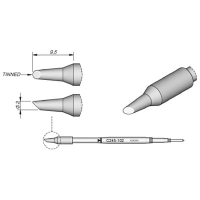Lötspitze Serie C245, Rundform, C245102/ø2,0mm, abgeschrägt, verzinnt