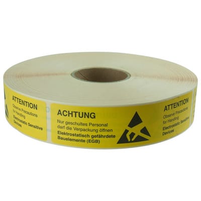 Warnschild EGB deutsch/englisch, Rolle mit 1.000 Aufklebern 26x105mm