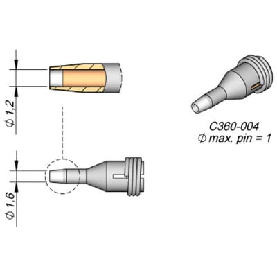 Entlötspitze Serie C360, C360004/ø1,2mm, Außen-ø1,6mm, Pincleaning