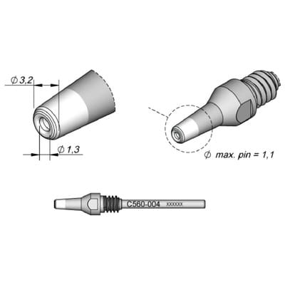 Entlötspitze Serie C560 für Pin, C560004/ø1,3mm, 3,2mm, Pincleaning
