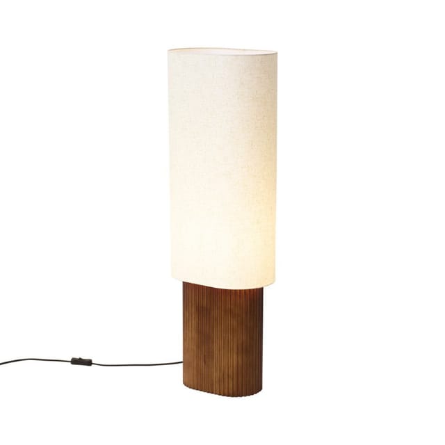 Qazqa Japandi Vloerlamp Walnoot Hout Met Stoffen Kap 90cm - Lamel