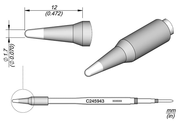 Lötspitze Serie C245, Rundform, C245943/ø1,7mm, gerade
