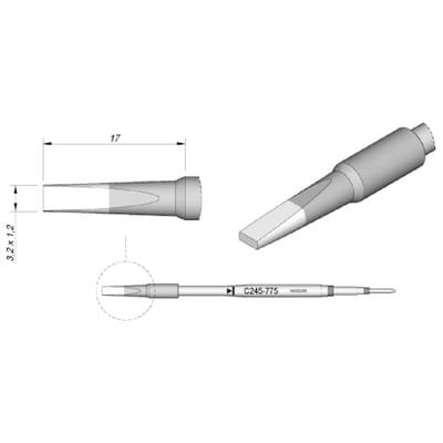 Lötspitze Serie C245 Meißelform, C245775/3,2 x 1,2mm, gerade, High Thermal