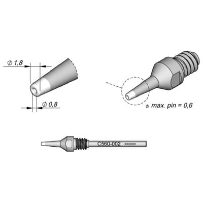 Entlötspitze Serie C560 für Pin, C560002/ø0,8mm, 1,8mm, Pincleaning
