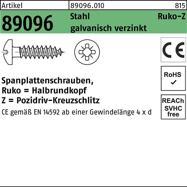 Spanplattenschraube panhead Z, galvanisch verzinkt, Pozidriv, 4,5 x 30mm