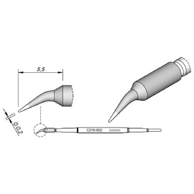 Lötspitze Serie C210, Rundform, C210002/ø0,2mm, gebogen