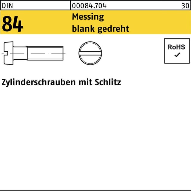 Zylinderschraube mit Schlitz DIN 84 Messing blank gedreht M1,6 x 10mm