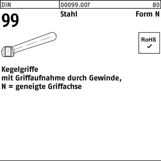 Kegelgriff DIN 99N Stahl geneigter Griff M8 x 63mm