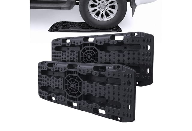 Relaxdays Sandbleche, 2er Set, Kunststoff, 10 T, Offroad Anfahrhilfe, Sand, Schlamm, Hxbxt: 7 X 30 X 106 Cm, Schwarz