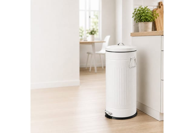 Relaxdays Mülleimer, 30 Liter, Küche, Entnehmbarer Inneneimer, Fußpedal, Softclose, Metall, Retro Tretmülleimer, Weiß