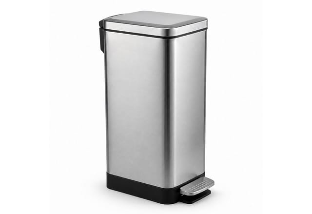 Relaxdays Mülleimer, 15 L, Küche, Bad, Entnehmbarer Inneneimer, Fußpedal, Softclose, Edelstahl, Tretmülleimer, Silber