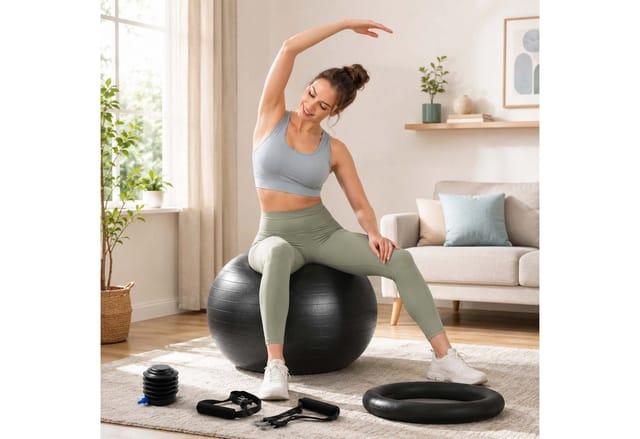 Relaxdays Gymnastikball, 65 Cm, Mit Bändern, Pumpe, Ring, Anti Burst, Fitnessball Yoga & Pilates, Büro Sitzball, Schwarz