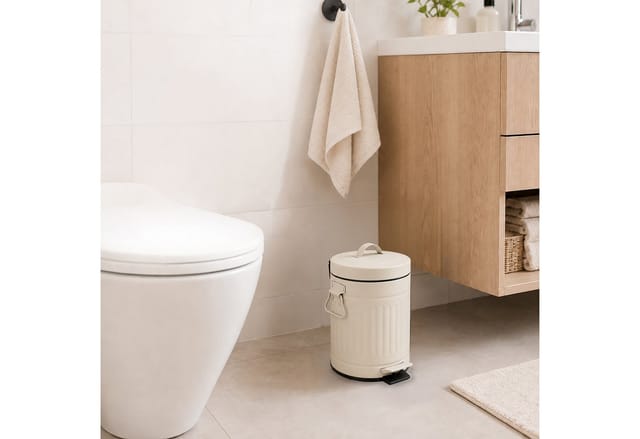 Relaxdays Kosmetikeimer, 3 Liter, Absenkautomatik, Entnehmbarer Inneneimer, Metall, Bad Mülleimer Mit Deckel, Beige