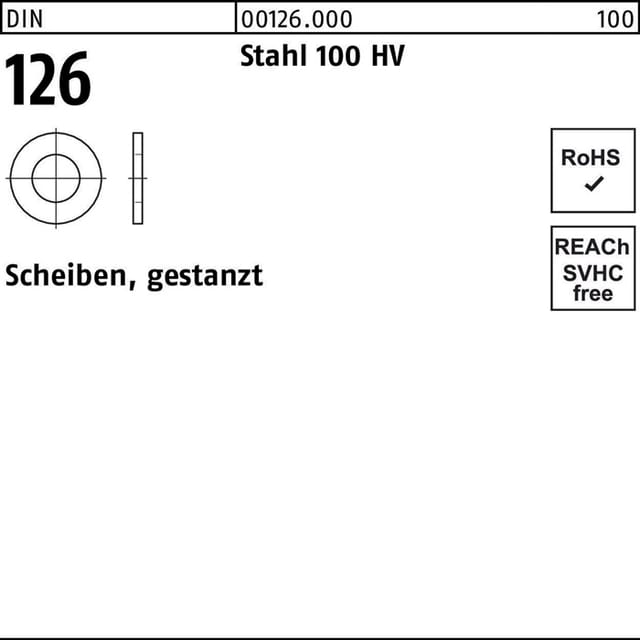 Flache Scheiben, Produktklasse C, DIN 126 Stahl 100HV blank für M78