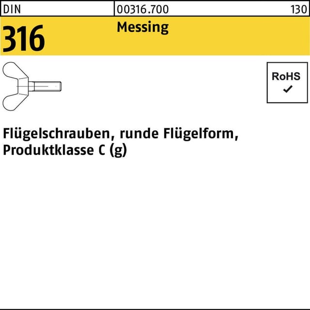 Flügelschraube DIN 316 Messing M8 x 50mm