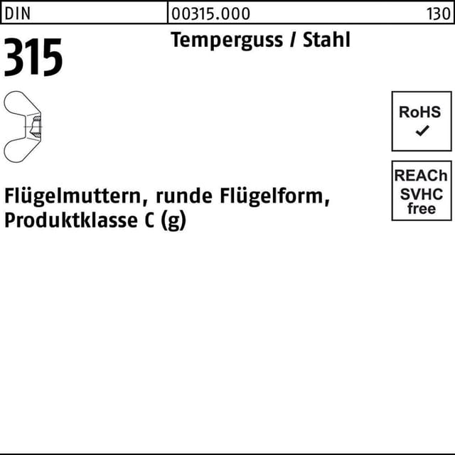 Flügelmuttern, DIN 315 Temperguß blank M10