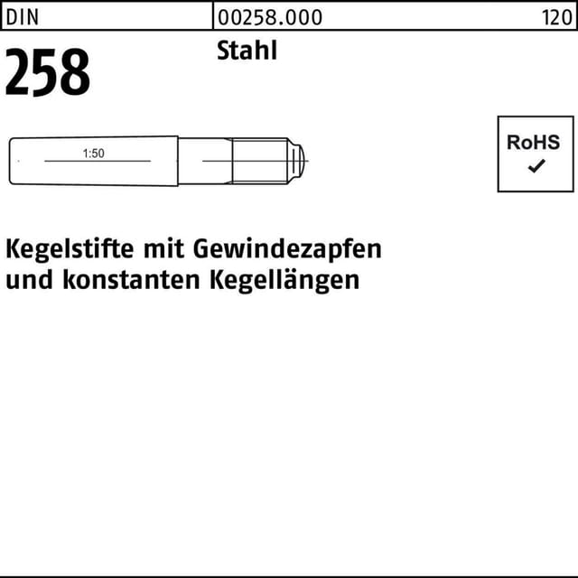 Kegelstift mit Gewindezapfen und konstanten Kegellängen DIN 258 Stahl ø6x45mm