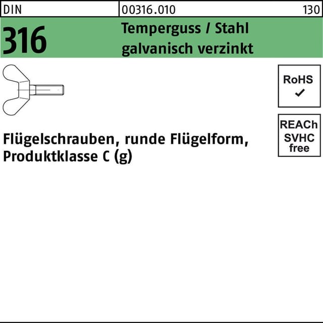 Flügelschraube DIN 316 GT/Stahl galvanisch verzinkt M6 x 25mm