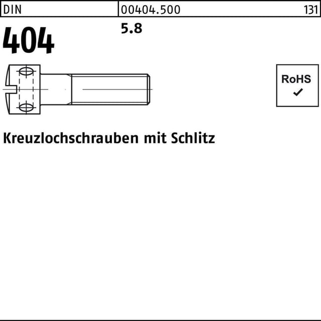 Kreuzlochschraube mit Schlitz DIN 404 Stahl 5.8 M6 x 20mm