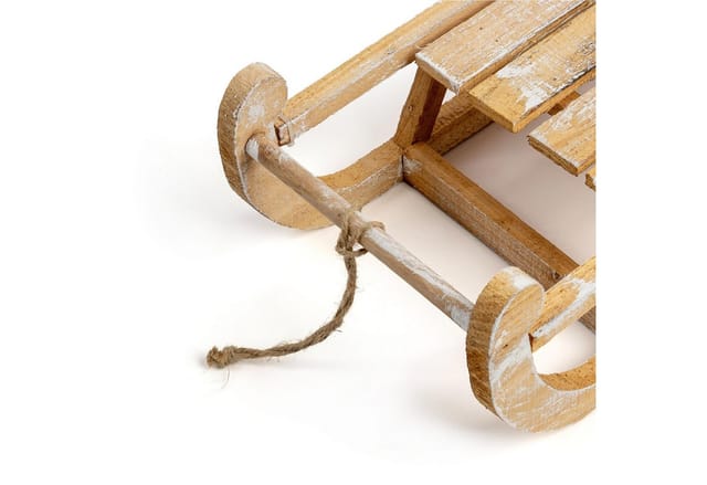 Led Holz Deko Schlitten Natur Mit Timer - 50 X 23 Cm - Holzschlitten Warm Weiß Beleuchtet Batteriebetrieben