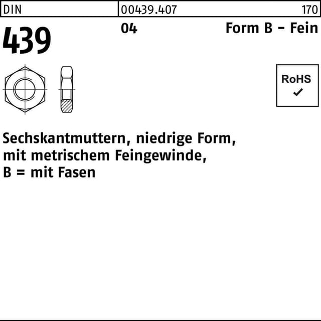 flache Sechskantmuttern, DIN 439 Form B Stahl 04 blank M48 x3