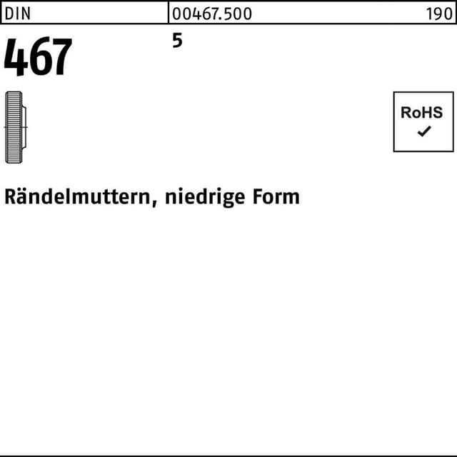 Rändelmutter niedrige Form, DIN 467 Stahl blank M 5