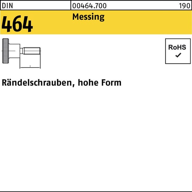Rändelschraube hohe Form DIN 464 Messing M6 x 20mm
