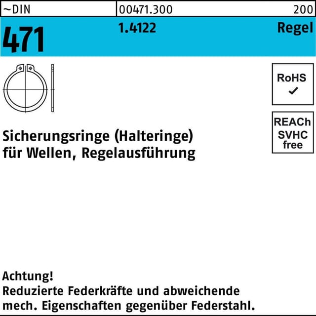 Sicherungsringe für Wellen, DIN 471 Edelstahl 1.4122 ø50 x 2mm