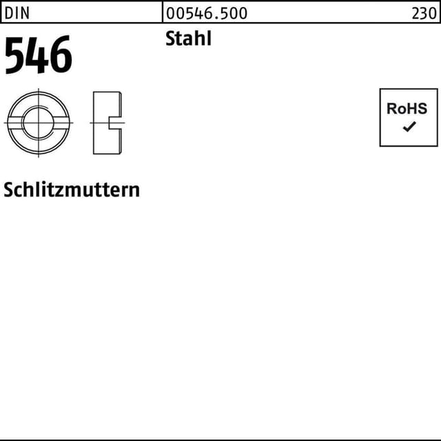 Schlitzmuttern DIN 546 Stahl blank M6