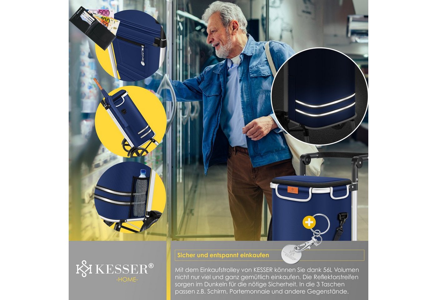 Kesser® Einkaufstrolley Klappbar 56l Bis 50kg, 3in1 Sackkarre & Umhängetasche – Einkaufstrolley Bild 3