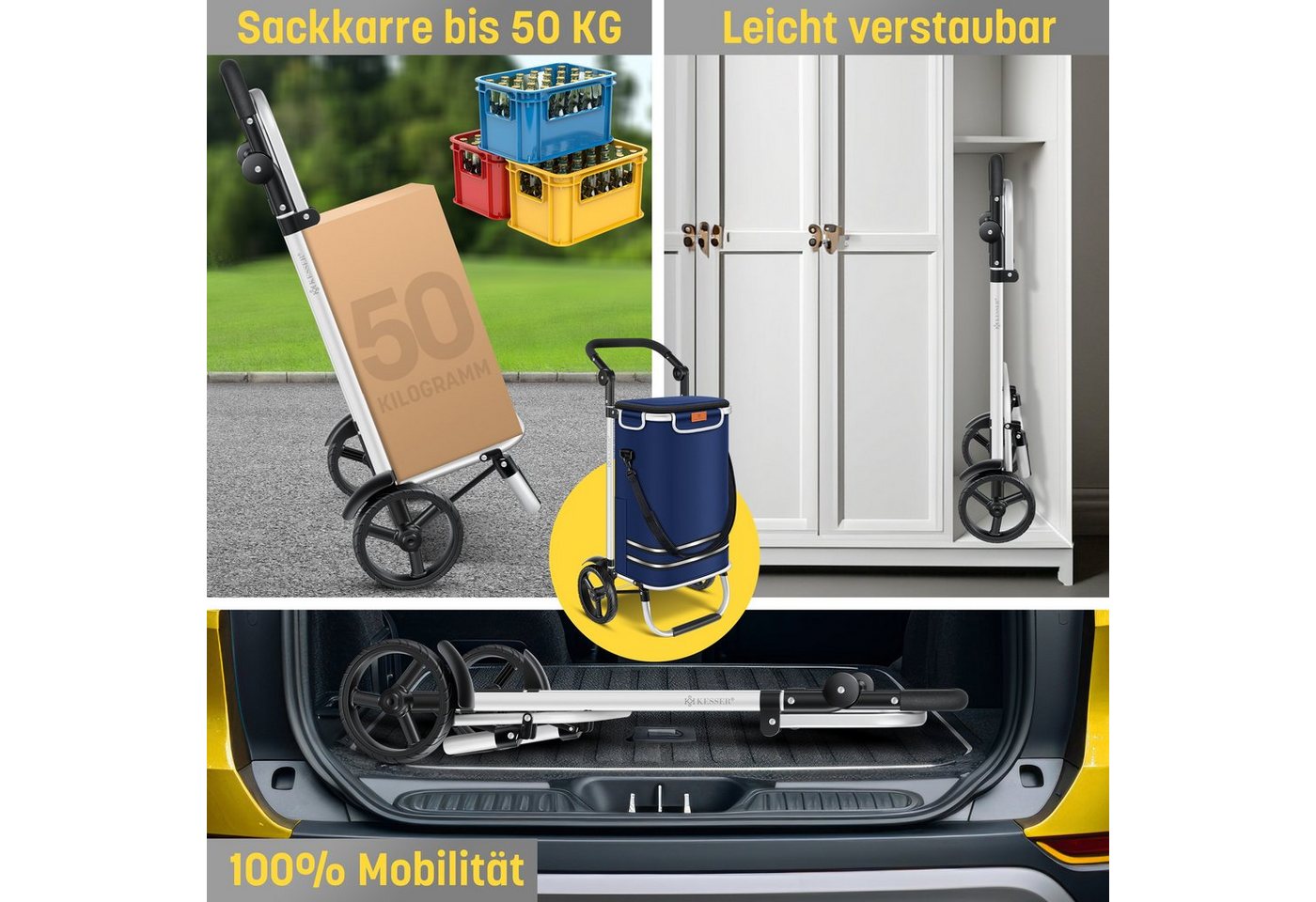Kesser® Einkaufstrolley Klappbar 56l Bis 50kg, 3in1 Sackkarre & Umhängetasche – Einkaufstrolley Bild 5