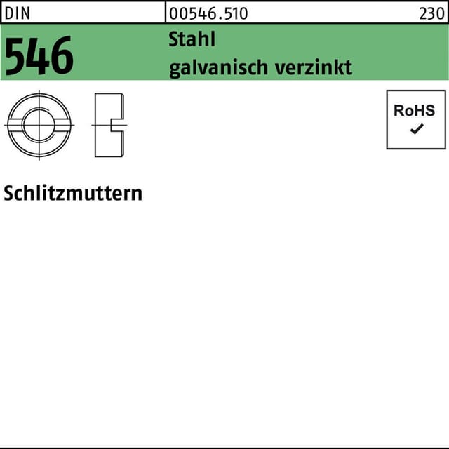 Schlitzmuttern DIN 546 Stahl galvanisch verzinkt M16
