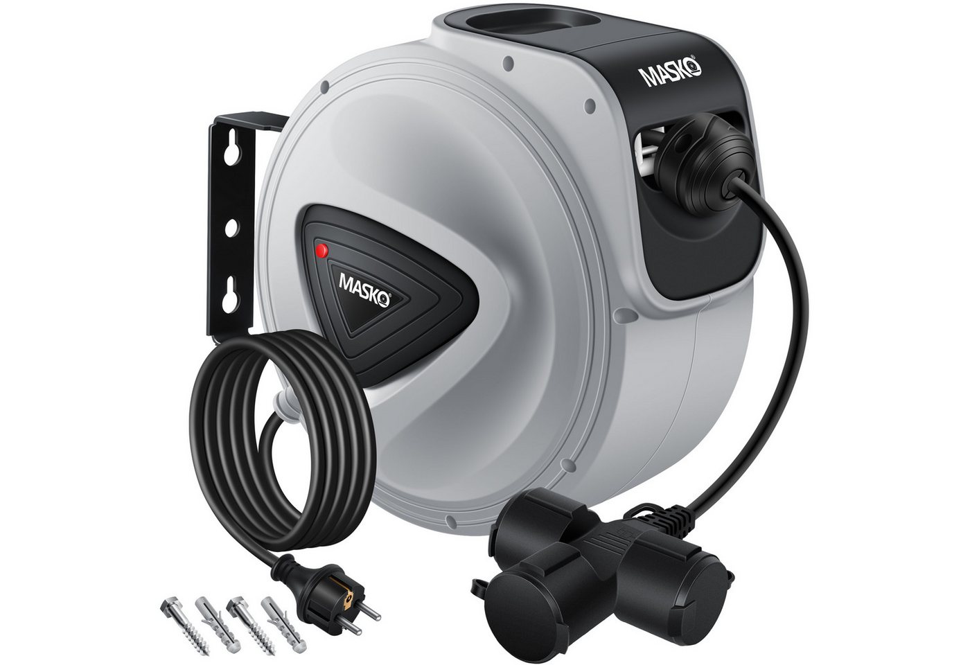 Masko® Automatik Kabeltrommel Verlängerungskabel 3-fach 1,5m, 180° Drehbar – 10m / Grau / Schwarz Bild 5