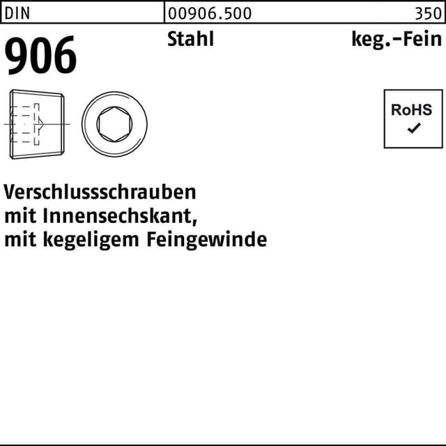 Verschlussschraube mit Innensechskant DIN 906 Stahl M36x2