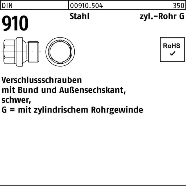 Verschlussschraube Bund Außensechskant DIN 910 Stahl G 5/8